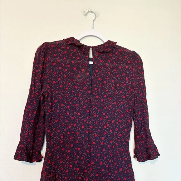 Reformation Stevie Dress Mini Floral Ruffle Collar Blue/Red Sz 12 (Runs Small) - Picture 11 of 12